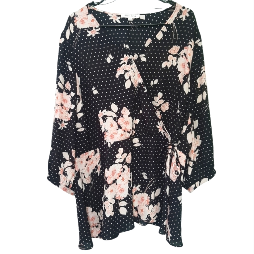 Rose + Olive floral polka-dot blouse